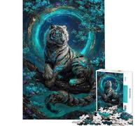 Rompecabezas de 1000 Piezas para Adultos Tigre Blanco místico en un Bosque Turquesa Rompecabezas para Adultos Juego de ingenio Carrera de Velocidad Regalo de cumpleaños (38x52cm)