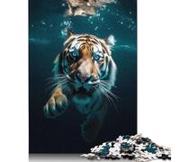 Rompecabezas de 1000 Piezas para Adultos: Tigre buceando en Agua Azul. Rompecabezas creativos de Madera para Adultos y Adolescentes. Juego desafiante (75 x 50 cm).