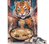 Rompecabezas de 1000 Piezas para Adultos, Tigre Comiendo Ramen, Rompecabezas de Papel para niños, Juguetes de Entretenimiento Familiar, 38 x 26 cm (1000 Piezas)