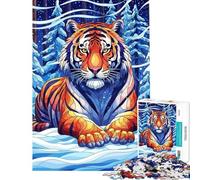 Rompecabezas de 1000 Piezas para Adultos Tigre estilizado en un Bosque Invernal Juego de ingenio para Adultos Ideal para aliviar el estrés e interactuar con los Padres (tamaño 50x75cm)