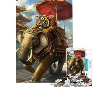 Rompecabezas de 1000 Piezas para Adultos Tigre majestuoso sobre Elefante Real Ayuda a ejercitar el Cerebro Corte de precisión Juego Imposible Apto para Mayores de 14 años (38x26cm)