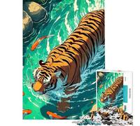 Rompecabezas de 1000 Piezas para Adultos Tigre Nadando en el Agua con Peces koi Rompecabezas para Adolescentes Juegos relajantes Regalo de cumpleaños para Amigos y Familiares (tamaño 38x26cm)