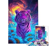 Rompecabezas de 1000 Piezas para Adultos Tigre psicodélico Campo de Girasoles Rompecabezas Juego de ingenio antiestrés (tamaño 50x75cm)