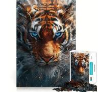 Rompecabezas de 1000 Piezas para Adultos Tigre Siberiano de Ojos Azules,Piezas de Corte Limpio,Actividad Cerebral Inteligente,diversión para Momentos de Calma,Regalo artístico de cumpleaños 38x52cm
