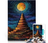 Rompecabezas de 1000 Piezas para Adultos Torre de Babel bajo la Luna Llena Alivio del estrés Decoración artística del hogar 38x26cm