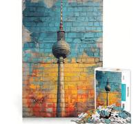 Rompecabezas de 1000 Piezas para Adultos: Torre de televisión de Berlín con grafitis Juego práctico, difícil y desafiante Ideal para Decorar el Escritorio 38x26cm