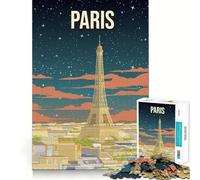 Rompecabezas de 1000 Piezas para Adultos Torre Eiffel,Vista Nocturna de Francia,articulaciones Suaves,Divertido Rompecabezas de lógica,Juego Casual,Escena navideña (50x75cm)