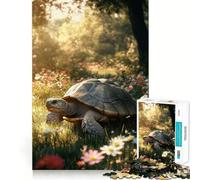 Rompecabezas de 1000 Piezas para Adultos Tortuga en un Campo de Flores, diseño de Corte preciso, Juego de concentración, Regalo, Juego de Ocio, Escena navideña (38x52cm)