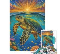 Rompecabezas de 1000 Piezas para Adultos Tortuga Marina Nadando al Atardecer Ideal para cumpleaños y Navidad Juego de ingenio Tipo Carrera de Velocidad Manual para Mayores de 14 años (38x52cm)