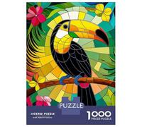 Rompecabezas De 1000 Piezas para Adultos Toucan in Stained Glass Tropical Paradise Rompecabezas para Adultos Juego Familiar Análisis Y Lógica Difícil Y Desafiante 38x26cm/1000pcs