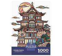 Rompecabezas De 1000 Piezas para Adultos Traditional Japanese Building with Sun and Clouds Rompecabezas para Adultos Juego De Ingenio para La Diversión Familiar Cumpleaños 52x38cm