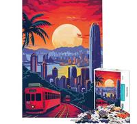 Rompecabezas de 1000 Piezas para Adultos Tranvía del Horizonte de Hong Kong Juego Imposible Juego Educativo desafío Juguete Ideas de Regalo Aprendizaje Educativo (tamaño 75x50cm)