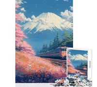 Rompecabezas de 1000 Piezas para Adultos Tren a través de cerezos en Flor Juegos Familiares Corte de precisión decoración del hogar Juguetes Regalos para Amigos y Familiares (50x75cm)