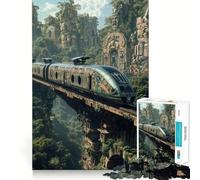 Rompecabezas de 1000 Piezas para Adultos Tren a través de la Ciudad de la Jungla, diseño de Corte preciso, Juego de concentración, Regalo, Juego de Ocio, Escena navideña (50x75cm)