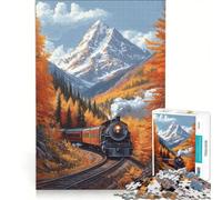 Rompecabezas de 1000 Piezas para Adultos Tren a través de Las montañas otoñales Juego práctico difícil y desafiante Ideal para Decorar el Escritorio 50x75cm