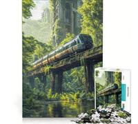 Rompecabezas de 1000 Piezas para Adultos Tren a través de ruinas Cubiertas de vegetación Juguetes para armar interacción Entre Padres e Hijos colección de Artistas Bellas Artes 38x52cm