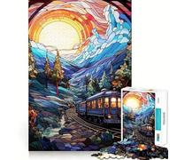 Rompecabezas de 1000 Piezas para Adultos Tren con Puesta de Sol, Juego de lógica de Ajuste, Juguete Divertido, Juego de Juego Libre, Regalo de cumpleaños (38x52cm)