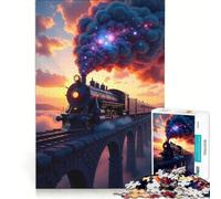 Rompecabezas de 1000 Piezas para Adultos Tren de Vapor sobre un Puente al Atardecer decoración de Pared de Juguete Actividades Familiares Lista de Deseos con Papá Noel 38x26cm