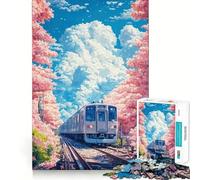 Rompecabezas de 1000 Piezas para Adultos Tren Entre cerezos en Flor Piezas de Corte Limpio Juego de Habilidad Mental Momento de relajación Diversión con Escena navideña Arte (38x52cm)