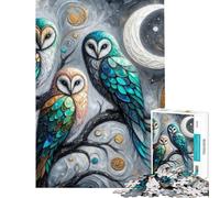Rompecabezas de 1000 Piezas para Adultos Tres búhos bajo la Luna Rompecabezas Familiar para Adultos Mejora la Memoria cumpleaños (tamaño 50x75cm)