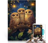Rompecabezas de 1000 Piezas para Adultos Tres búhos en la Noche Juguete Educativo de Aprendizaje Adecuado para decoración de Escritorio. 52x38cm