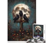 Rompecabezas de 1000 Piezas para Adultos: Tres Cuervos en Cruz con Luna Juguete Educativo Regalo de cumpleaños Juego práctico Ideal para decoración de Escritorio (tamaño 38x52cm)