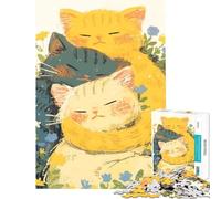 Rompecabezas de 1000 Piezas para Adultos Tres Gatos acurrucados Entre Flores Juguete Educativo Juego de Carreras de Velocidad Gran Regalo (Tamaño 38x26cm)