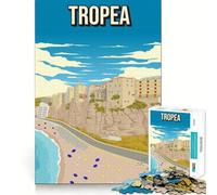 Rompecabezas de 1000 Piezas para Adultos Tropea Minimal Retro Italy Travel Poster Fine Joint Fun Mind Game Gift Cositure Game Play Christmas Leisure Gift (38x26cm)