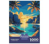 Rompecabezas De 1000 Piezas para Adultos Tropical Beach Sunset Illustration Rompecabezas para Adultos Juegos Relajantes Desafío Difícil Reducción del Estrés Regalos 70x50cm/1000pcs
