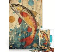 Rompecabezas de 1000 Piezas para Adultos Trucha marrón sobre Panel de Madera Diseño de Corte preciso Divertido Rompecabezas Regalo Ideal para el Tiempo Libre y para la decoración navideña (50x75cm)