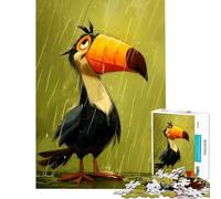 Rompecabezas de 1000 Piezas para Adultos Tucán de Dibujos Animados bajo la Lluvia Difícil y desafiante Una Obra de Arte Juegos educativos Apto para Mayores de 14 años (50x75cm)