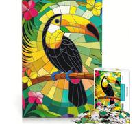 Rompecabezas de 1000 Piezas para Adultos Tucán en vidriera paraíso Tropical Juguetes para armar interacción Entre Padres e Hijos colección de Artistas Bellas Artes 38x26cm