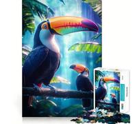 Rompecabezas de 1000 Piezas para Adultos Tucanes bajo la Lluvia Juguete Decorativo de construcción Juego de Paz Regalo de cumpleaños (38x26cm)