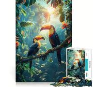 Rompecabezas de 1000 Piezas para Adultos Tucanes del Bosque Tropical, Piezas de Corte Limpio, Juego de Habilidad Mental, Momento de relajación, Divertido, Escena navideña, Arte (50x75cm)