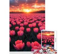 Rompecabezas de 1000 Piezas para Adultos Tulipanes Rosados al Atardecer Juguete Educativo Gran Regalo y Juego Familiar para cumpleaños y Navidad tamaño 38x52cm