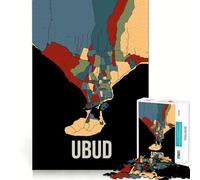 Rompecabezas de 1000 Piezas para Adultos Ubud Tonos Tierra Indonesia Mapa de la Ciudad de Bali Arte Corte nítido artesanía Juego de concentración Regalo Juego de Ocio Escena navideña Arte (50x75cm)