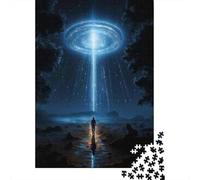 Rompecabezas De 1000 Piezas para Adultos UFO Encounter Alien Spaceship Landing Scene Rompecabezas para Adultos Juego Práctico Pero Divertido Y Humorístico Interacción Entre Padres E Hijos 70x50cm/100