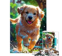 Rompecabezas de 1000 Piezas para Adultos Un Alegre Golden Retriever Corriendo por el Agua Ayuda a ejercitar el Cerebro y a aliviar el estrés Juego Familiar para Mayores de 14 años 38x26cm