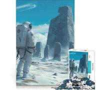 Rompecabezas de 1000 piezas para adultos: Un astronauta solitario descubre un antiguo Stonehenge en una misteriosa e inexplorada ruta Juegos relajantes para la diversión familiar Colección de artistas
