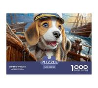 Rompecabezas de 1000 Piezas para Adultos: un Beagle con Sombrero de capitán en un Barco. Divertido y desafiante Juego Familiar y una Gran Idea para Regalo. 52 x 38 cm/1000 Piezas.