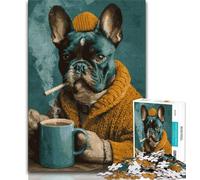 Rompecabezas de 1000 Piezas para Adultos, un Bulldog francés Tomando café, Ideal para Pasar el rato en casa con Piezas de Formas aleatorias Totalmente entrelazadas (tamaño 75x50cm)