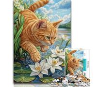 Rompecabezas de 1000 Piezas para Adultos, un Gato sobre una Hoja de Loto, un Juego difícil de Jugar Cada Pieza es única Un Juego desafiante y Divertido para Toda la Familia (tamaño 75x50cm)