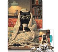 Rompecabezas de 1000 Piezas para Adultos, un Gato Tomando café, un Juego difícil de Resolver Cada Pieza es única Un Juego Familiar desafiante y Divertido (tamaño 75x50cm)