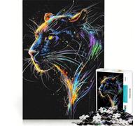 Rompecabezas de 1000 Piezas para Adultos: Un majestuoso Retrato neón de la Pantera Negra, Juguete Educativo, Ideal para Relajarse y estimular la Mente, Perfecto como Regalo 38x52cm