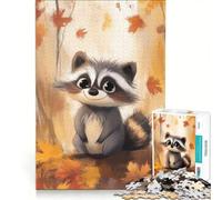 Rompecabezas de 1000 Piezas para Adultos: Un Mapache Acogedor en otoño Juego Educativo para ejercitar la Mente y Las Manos, Que fomenta el Amor en Pareja 50x75cm