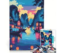 Rompecabezas de 1000 Piezas para Adultos Un Vibrante Pueblo asiático al Atardecer Junto a un río Juegos Familiares un Reto para completar Ideal para Fortalecer el Amor en Pareja 50x75cm