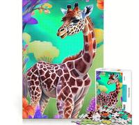 Rompecabezas de 1000 Piezas para Adultos: una Linda Jirafa en un jardín Un Juego Relajante, Divertido y con Humor, 38x26cm