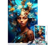 Rompecabezas de 1000 Piezas para Adultos una Mujer con Flores Azules Juguete para decoración de Pared Gran Regalo para Juegos Juego Imposible interacción Entre Padres e Hijos tamaño 38x26cm