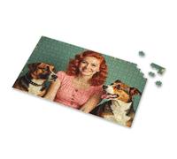 Rompecabezas de 1000 piezas para adultos, una mujer con pelo rojo sonriendo entre dos perros. Rompecabezas de imágenes para niños pequeños, regalos de Pascua (300 piezas)