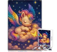 Rompecabezas de 1000 Piezas para Adultos, Unicornio arcoíris durmiendo en una Nube, Relajante, Suave, para Actividades de Ocio, Corte Fino y Suave, tamaño 50x75cm